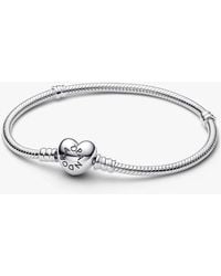 PANDORA - Moments Sterling Heart & Snake Chain Bracelet - Lyst