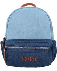 Chloé - Two Tone Logo Embroidered Cotton Backpack - Lyst