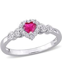 Amour - 2/5 Ct Tgw Created Ruby Created Sapphire And Diamond-Accent Halo Heart Ring - Lyst