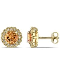 Amour - 1/10 Ct Tw Diamond And Citrine Halo Stud Earrings - Lyst