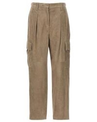 Brunello Cucinelli - Taupe Leather Straight Leg Trousers, Brand Size 42 (Us - Lyst