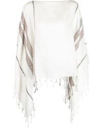 Brunello Cucinelli - Bronze Linen Poncho With Fringe, One Size - Lyst