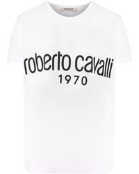 Roberto Cavalli - 1970 Logo Print Cotton T-Shirt, Brand Size 44 Us - Lyst