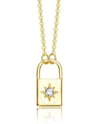 Rachel Glauber - Sterling Silver 14k Gold Plated Cubic Zirconia Spring Ring Modern Necklace - Lyst