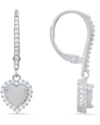 Kylie Harper - Sterling Heart-Cut Opal Cz Birthstone Halo Leverback Earrings - Lyst