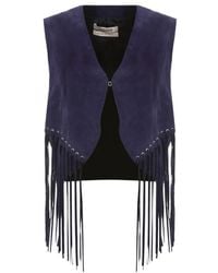Roberto Cavalli - Sleeveless Fringed Suede Vest, Brand Size 38 Us - Lyst