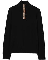Burberry - Check Trim Wool Half-Zip Sweater - Lyst