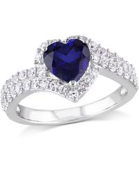 Amour - Created And Created Sapphire Heart Halo Double Row Ring - Lyst