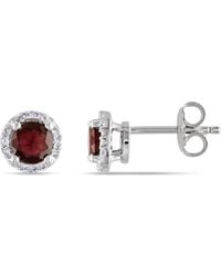 Amour - Garnet And Diamond Halo Stud Earrings - Lyst