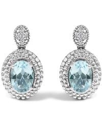 Haus of Brilliance - 925 Sterling Diamond Accent And Oval Topaz With Beaded Halo Drop Stud Earrings (I-J Color, I1-I2 Clarity) - Lyst