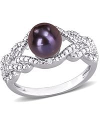 Amour - 7-7.5Mm Freshwater Cultured Pearl And Diamond Accent Criss-Cross Ring - Lyst