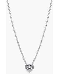 PANDORA - Heart Sterling Collier With Clear Cubic Zirconia - Lyst