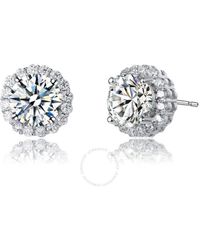 Rachel Glauber - White Gold Plated Cubic Zirconia Round Earrings - Lyst