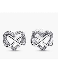PANDORA - Infinity Heart Sterling Stud Earrings - Lyst