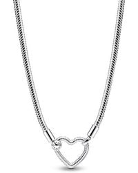 PANDORA - Heart Closure Snake Chain Necklace - Lyst