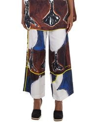 Burberry - Graphic-Print Silk Flared Trousers, Brand Size 8 Us - Lyst