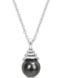 Amour - 8.5-9Mm Freshwater Cultured Pearl And 1 1/3 Ct Tgw Created Sapphire Floral Pendant - Lyst