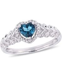 Amour - 1/2 Ct Tgw London- Topaz And Diamond Halo Heart Ring - Lyst