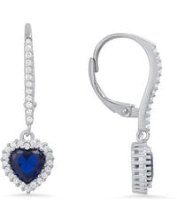Kylie Harper - Sterling Heart-Cut Sapphire Cz Birthstone Halo Leverback Earrings - Lyst