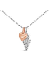 Haus of Brilliance - 14K Rose Plated Sterling 1/10 Cttw Diamond Heart & Wing Pendant Necklace - Lyst