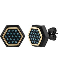 Robert Alton - 1 /5Ctw Diamond Stainless Steel With & Finish Hexagon Stud Earrings - Lyst