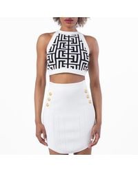 Balmain - Sleeveless Monogram Knit Crop Top, Brand Size 38 (Us - Lyst