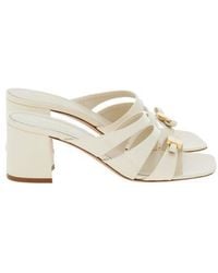 Ferragamo - Vernice Leather Block-Heel Sandals - Lyst