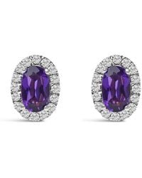 Haus of Brilliance - 10K 5X3 Mm Oval Amethyst And Diamond Halo Stud Earrings (I-J Color, I1-I2 Clarity) - Lyst