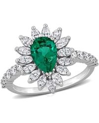Created Forever - 1Ct Tgw Pear-Shaped Created Emerald And 1 1/5Ct Tw Marquise And Round-Cut Lab-Grown Diamond Ring - Lyst