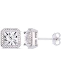 Amour - Diamond Accent Square Halo Stud Earrings - Lyst