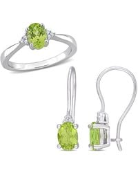 Amour - 2 1/2 Ct Tgw Oval Peridot And Diamond Accent Ring And Euro Back Earrings Set - Lyst