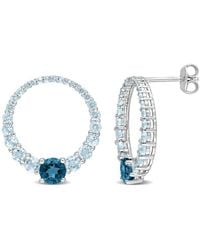 Amour - 3 1/3 Ct Tgw Sky Topaz And London Topaz Graduated Open Circle Earrings - Lyst