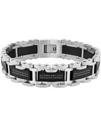 Robert Alton - 1Ctw Diamond Stainless Steel With Two-Tone And Finish Link Bracelet - Lyst