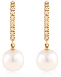 Mikimoto - Akoya Pearl & Diamond Drop Earrings With 18k Yellow Gold 7.5mm - Lyst