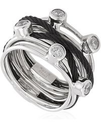 Charriol - Tango White Cz Stones Steel Black Pvd Cable Ring - Lyst
