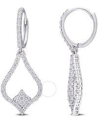 Amour - 3/5 Ct Tdw Diamond Open Leaf Leverback Earrings - Lyst