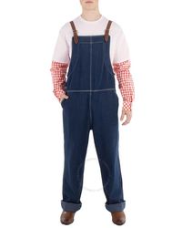 Burberry - Dark Canvas Leather-Trim Denim Dungarees, Brand Size 46 (Us - Lyst