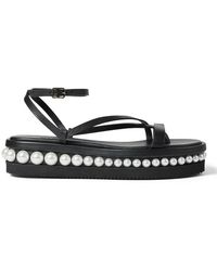 Jimmy Choo - Pine Flat Pearl Embellished Leather Sandals, Brand Size 34 Us - Lyst