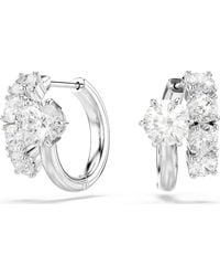 Swarovski - Matrix Hoop Earrings, Round Cut, Rhodium Plated - Lyst