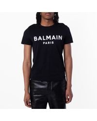 Balmain - Flock Logo Print Cotton T Shirt - Lyst