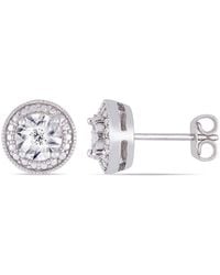 Amour - Diamond Accent Round Halo Stud Earrings - Lyst