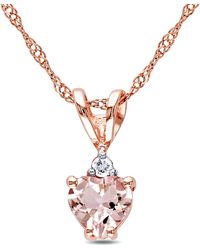 Amour - Heart Shaped Morganite And Diamond Pendant With Chain - Lyst
