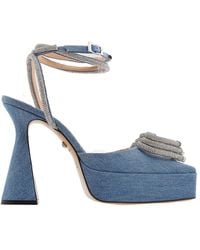 Mach & Mach - Denim Crystal Triple Heart Platform Pumps, Brand Size 36 Us - Lyst