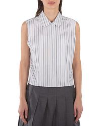 Thom Browne - Striped Cotton-Poplin Sleeveless Shirt - Lyst