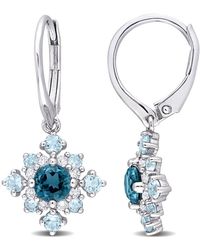 Amour - 2 5/8 Ct Tgw London Topaz, Sky Topaz And Topaz Leverback Cluster Drop Earrings - Lyst