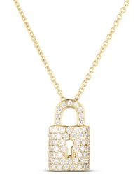 Roberto Coin - 18K Tiny Treasures Diamond Lock Necklace - Lyst