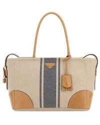 Prada - Sand Canvas Large Shopping Bag Naturale+Baltico Borse A Mano - Lyst