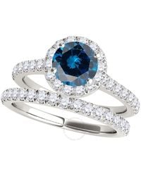 Maulijewels - 1.60 Carat Blue & Halo Diamond Bridal Set Engagement Ring - Lyst