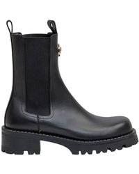 Versace - La Medusa Embossed Logo Leather Boots, Brand Size 36 Us - Lyst