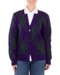 Burberry - Argyle-Intarsia-Knit V-Neck Wool Cardigan - Lyst